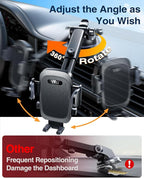 【2025 Military-Grade】Phone Holders for Your Car【Upgraded 90+LBS Strongest Suction & Clip】Cell Phone Mount Dashboard Windshield Vent Truck Automobile Cradle for iPhone 16 Pro Max 15 14 13 Android,Black