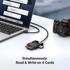 UGREEN SD Card Reader USB 3.0 Card Hub Adapter 5Gbps Read 4 Cards Simultaneously CF, CFI, TF, SDXC, SDHC, SD, MMC, Micro SDXC, Micro SD, Micro SDHC, MS, UHS-I (Black)