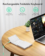 Samsers Multi-Device Foldable Bluetooth Keyboard with Touchpad, Rechargeable Dual-Mode(2.4G+BTx2) Wireless Keyboard with Holder, Portable Folding Keyboards for Android Windows iOS Mac OS - Silver