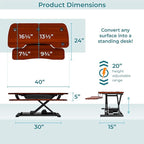 VERSADESK® PowerPro™ 40” x 24” Standing Desk Converter | 7.75” - 23.5” Electric Height Adjustable Sit to Stand Desk Riser w/ Keyboard Tray & USB Hub - Ergonomic Workstation for Home & Office, Cherry