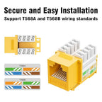 iwillink 10Gbps Cat6 Keystone Jack 10-Pack, RJ45, 90-Degree Ethernet Coupler, Punch Down Adapter (Yellow)