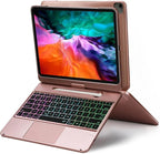 Keyboard Case for iPad Pro 12.9 inch 6th Generation 2022 5th 2021/4th 2020/3rd 2018 Gen,360 Rotatable Wireless Folio 180 Swivel Stand Hard Cover Rose Gold