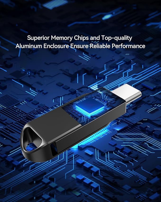 64GB USB C Flash Drive, Dual Drive USB 3.0 and Type C Thumb Drive Up to 110MB/s Read Metal Waterproof Swivel Design Portable for PC Laptop Tablet Android Smartphone iPhone 15 and More, Black