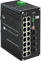 16-Port Gigabit Network Switch with 4 SFP Slot, L2+ Managed PoE Ethernet Switch, Support IEEE802.3af/at, Ring Network, VLAN, STP/RSTP, Plug and Play, Din Rail Installation