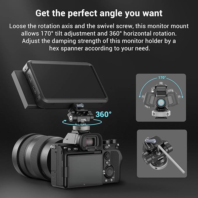 SmallRig Quick Release Camera Monitor Mount with Cold Shoe, Supports Swivel 360° and Tilt 170° Adjustable, Drop-in HawkLock Camera Hot Cold Shoe Monitor Holder for 5" & 7" Monitor - 3514C
