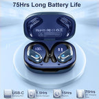 Wireless Earbud, Bluetooth 5.4 Headphones IP7 Waterproof Sport, 75Hrs Running Wireless Earphones with ENC Noise Canceling Mic, Deep Bass Over Ear bud with Earhooks for Android, iOS, Workout, Gym, Blue