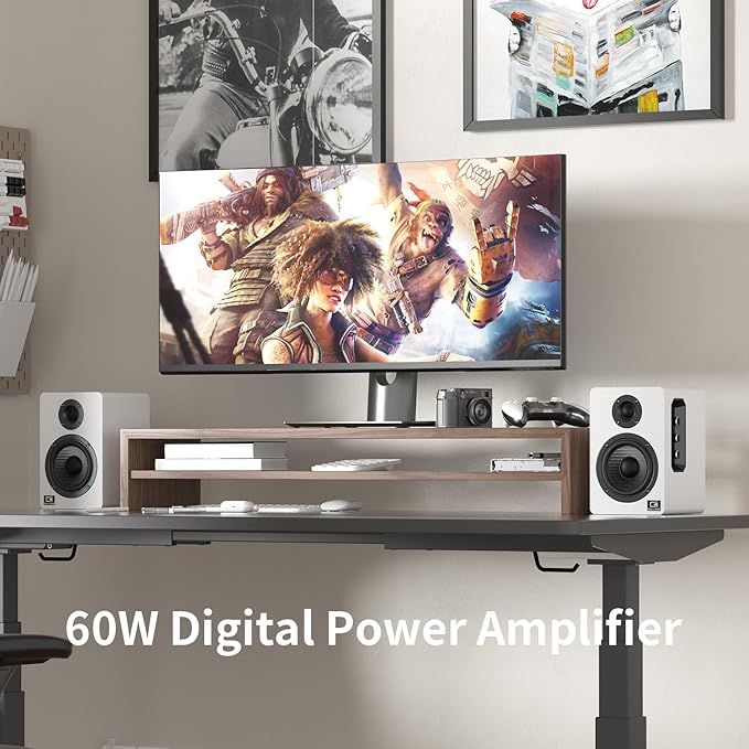 Harmony H2 60W Desktop Speakers with DSP, Bluetooth 5.3, 24-Bit Optical, USB-C, AUX, Silk-Dome Tweeter, Carbon-Fiber Woofer, for Computer, PC Monitor, Gaming (White)
