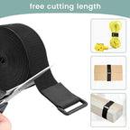 1.5In x 16Ft Cinch Straps Heavy Duty With 20 Buckles, Black Nylon Hook and Loop Straps, Reusable Long Cable Ties for Organizer or Storage