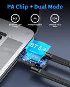 ZEXMTE 5.4 USB Bluetooth Adapter for PC, Plug & Play Bluetooth Transmitter & Reciver, EDR & BLE, High Gain Antenna, 590FT / 180M Long Range for PC Windows 11/10/8