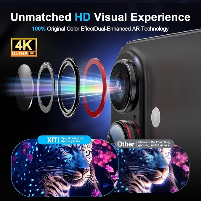 X-it 2 Pack Camera Lens Protector, Shatterproof Anti-Scratch Ultra HD Mechanical Gear Camera Protector, Anti-Glare 9H Tempered Glass Lens Protector for iPhone 16/iPhone 16 Plus, Case Friendly,BlackRed