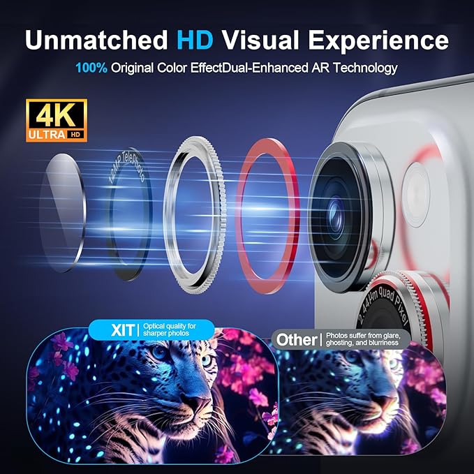 X-it 2 Pack Camera Lens Protector, Shatterproof Anti-Scratch Ultra HD Mechanical Gear Camera Protector, Anti-Glare Tempered Glass Lens Protector for iPhone 15/15 Plus/14/14Plus,Case Friendly,SilverRed