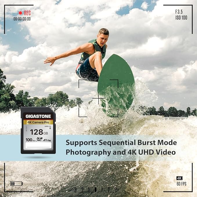 [5-Yrs Free Data Recovery] GIGASTONE 128GB SD Card, 4K Camera Pro, A1 V30 SDXC Memory Card 4K UHD Video Compatible with Canon Digital Camera, with 1 Mini Cases