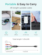 Upgraded Travel Essentials for Apple Watch Charger 4 in 1 Multi Charging Cable iWatch Charger Camping Essentials USB C/L/Micro Compatible with iWatch Series 10-1/SE/iPhone 16 15/Galaxy Android-4FT