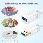 VCZHS Tech USB Extension Cable White 15ft, USB 3.0 Extender for High-Speed Data Transfer & Fast Charging, Durable & Flexible for Mouse, Keyboard, Printer, Flash Drive, Webcam, and More