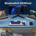 Wireless Mechanical Keyboard, Triple Mode 2.4G/USB-C/BT Gaming Keyboards 100 Keys Ice-Blue Backlit, Brown Switch Keyboard | Rechargeable Mechanical Gaming Keyboards | Blue/White/Yellow