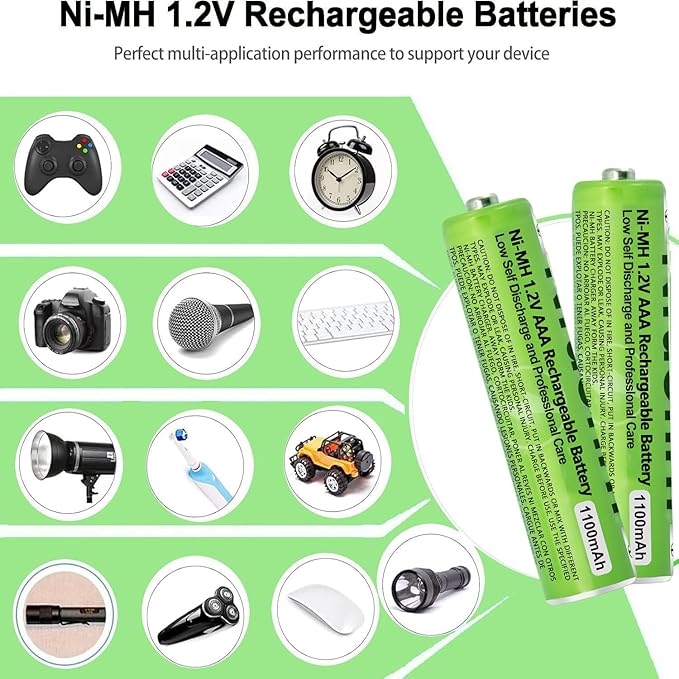 8 Pack NI-MH AAA Rechargeable Battery for Panasonic, 1.2V 1100mah AAA Rechargeable Batteries for Panasonic Cordless Phones Handset, Remote Controls, Electronics