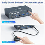 HDMI Displayport Hybird KVM Switch 2 Monitors 2 Computers 8K@60Hz 4K@144Hz, Aluminum Dual Monitor KVM Switches for 2 PC Share 2 Monitor and 4 USB Devices, Support Extended/Copy Mode,Cables Included