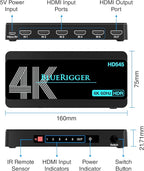 BlueRigger 4K HDMI Switch 5 in 1 Out (4K 60Hz, 5 Port Video Switcher, HDMI Hub, HDR10+, 18Gbps, Selector Box with IR Remote) – Compatible with HDTV, PS5, Xbox, Apple TV, Projector, Blu-Ray