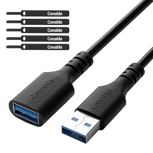 3 Pack USB 3.0 Extension Cable 6 Feet, USB A Male to Female Extender Cord, 5Gbps Data Transfer for Webcam, Printer, Keyboard, Mouse, Flash Drive, Hard Drive, Controller, Black Cable with 5 Cable Ties