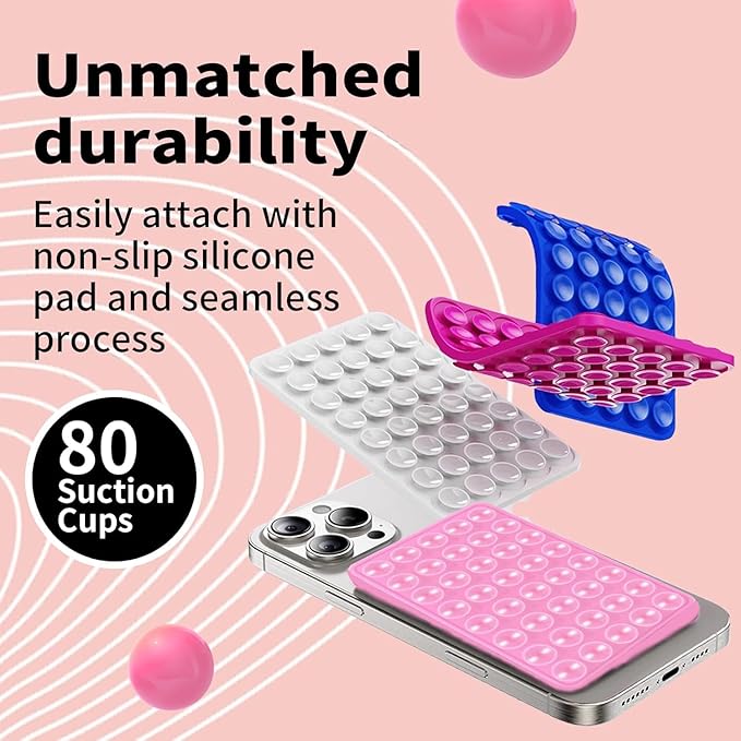 Octo Cup Buddy Sticky Grip Holder for Silicone Cellphone, Silicone Suction Cup Phone Case Mount Double Sided, Hands-Free Phone Accessories Strong Grip Holder for Selfie and Video (Pink)
