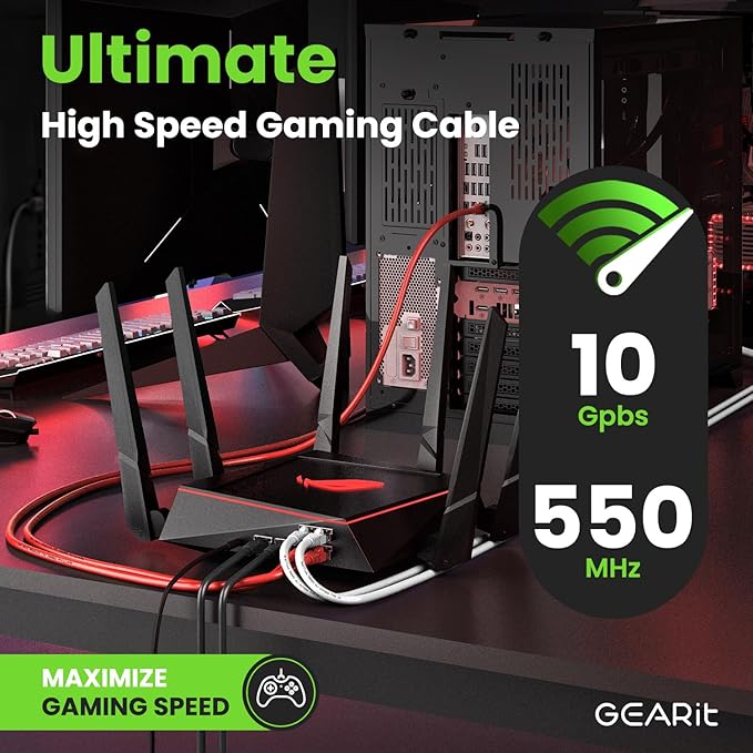 GEARit Cat 6 Ethernet Cable (1-Pack 50 Feet) Cat6 Network Patch, 10Gbps, RJ45, Snagless Cord, Gold-Plated Connectors, Internet for PC, TV, Tablet, Router, Printer, Servers, IT Data Center - Red