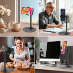 Adjustable Phone Stand for Desk with Clip Mount Live Streaming: 360° Rotatable Overhead Shot Holder with Sturdy Metal Base, Compatible with TikTok, YouTube, Zoom Video Recording (Black)