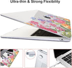 for MacBook Air 13 inch M1 Case 2021 2020 2019 2018 (Model M1 A2337 A2179 A1932) with Touch ID & Retina Display, Printed Pattern Hard Shell Case Keyboard Cover, Pink & Purple Flowers
