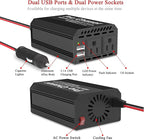 Pro Chaser 400W Car Power Inverter 12V DC to 110V AC Car Truck RV Inverter 6.2A Dual USB Charging Ports for Road Trips (USB C Adaptors Included) (Black)