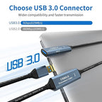 USB 3.0 Extension Cable 33FT Type A Male to Female Active Extender Cord with 2 Extension Chipsets Signal Booster and 1 USB-C Charging Port, for Webcam, USB Hub, PlayStation, Printer, Camera