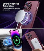 Magnetic for iPhone 14 Pro Max Case [Compatible with MagSafe][Built-in Camera Lens Protector] Slim Soft TPU Bumper Shockproof Metallic Luster Phone Case (Burgundy)