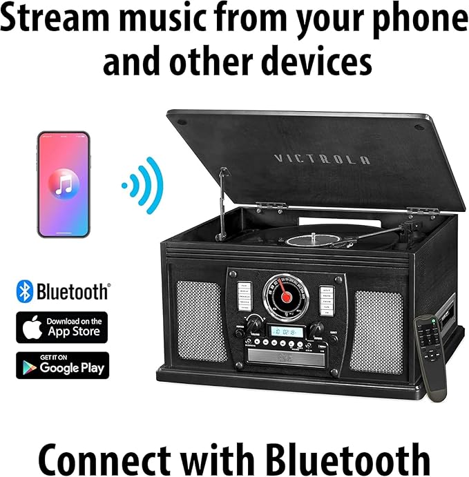 Victrola Aviator 8-in-1 Bluetooth Record Player & Multimedia Center with Built-in Stereo Speakers - 3-Speed Turntable, Vinyl to MP3 Recording, Wireless Music Streaming, Mahogany