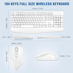 Wireless Keyboard and Mouse Combo, EDJO Full-Sized Ergonomic Computer Keyboard with Wrist Rest and 3 Level DPI Adjustable Wireless Mouse for Windows, Mac OS Desktop/Laptop/PC (White)