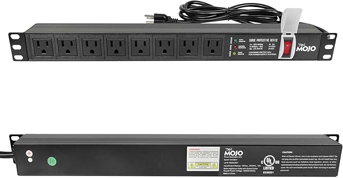Tecmojo 1U Rack-Mount Horizontal 8-Outlet Power Strip UL Listed PDU with Surge Protection LED Indicators 6ft Cord Power Distribution for IT and Network Server Racks