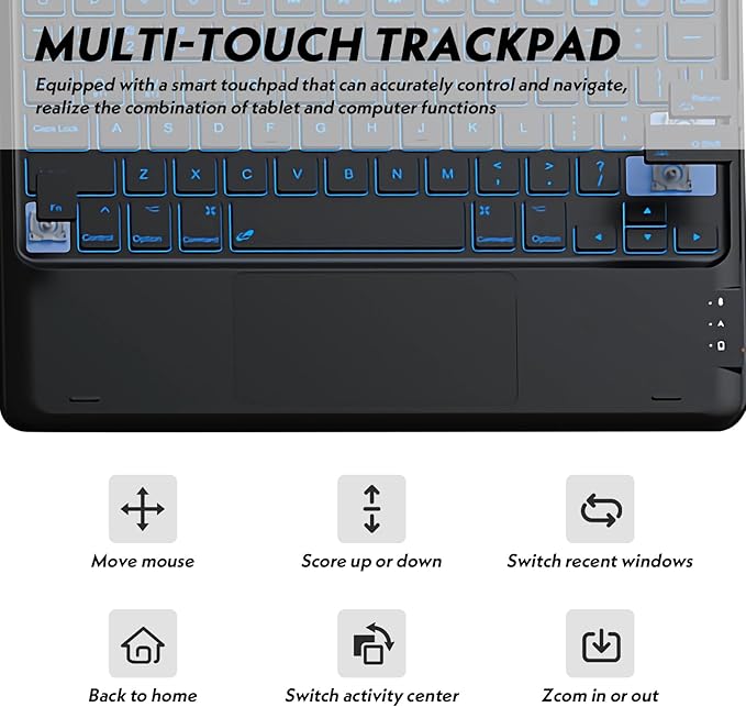 Keyboard Case for iPad Pro 12.9 Inch 2017/2015 (1st & 2nd Generation), 7 Color Backlit, Multi-Touch Trackpad, Detachable Wireless with Pencil Holder Stand Folio Keyboard Cover, Black