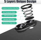 AGVEE 3+3 6 Pack for iPhone 16 6.1" / 16 Plus 6.7" Camera Lens Cover Protector, Bling Glitter & CD-Textured Metal Ring 9H Tempered HD Glass Camera Cover Protector Film, Glitter-Black