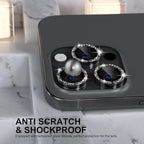 Choiche Compatible for iPhone 16 Pro/iPhone 16 Pro Max Camera Lens Protector Bling, 9H Tempered Glass Camera Cover Screen Protector Metal Ring Decoration Accessories (Glitter-Black)