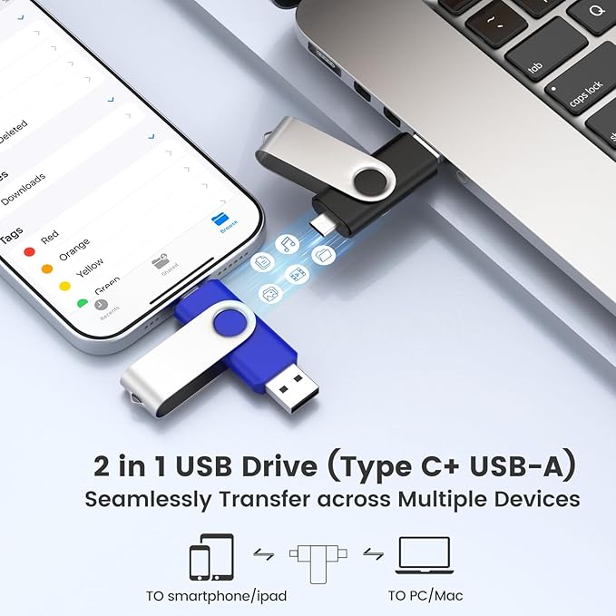 ABLAZE 64GB USB C Flash Drive 10 Pack, OTG USB 2.0 + Type C Memory Stick Dual Type C Thumb Drive Compatible with iPhone 16/15, Android Smartphone, Computers, Tablets, Mac,iPad,PC