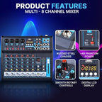 Pyle Professional Audio Mixer Sound Board Console Desk System- Interface 8 Channel Digital USB Bluetooth MP3 Computer Input 48V Phantom Power Stereo DJ Studio FX 16Bit DSP Processor, Black - PMXU83BT