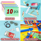 AUSTARK 10 Pcs Zipper File Bags, Waterproof Plastic Mesh Pouch for Office School, Board Game Storage Bags (A4 Size 13.4''x9.4'', Multicolored)