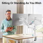 MOUNT PRO Dual Monitor Mount for 13-32" Computer Screen, Tall Monitor Stands for 2 Monitors, Adjustable Gas Spring Double Vertical Monitor Desk Mount, Each Arm Holds 4.4 to19.8lbs, VESA Mount, White