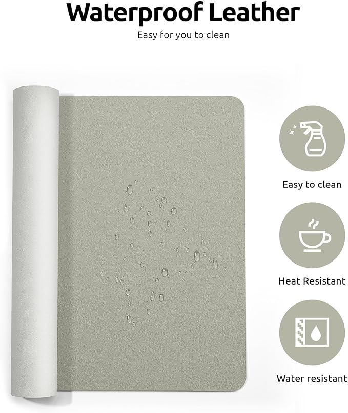 YSAGi Leather Desk Protector, Office Mat, Large Mouse Mat, Non-Slip PU Leather Blotter, Laptop Desk, Waterproof Writing Pad for Office and Home (Sage Green, 23.6" x 13.8")