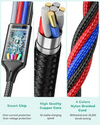 HanCenDa 4 in 2 Multi Charging Cable, 3Pack 6FT Multiple Chargers for All Devices Nylon Braided USB A/C to 2*Lighting/Typc C/Micro USB Port Universal Multi USB Charger Cords for iPhone 16/15