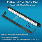 Rapink Patch Panel 24 Port Cat6 with White Inline Keystone 10G Support, Pass-Thru Coupler Patch Panel UTP 19-Inch with Removable Back Bar, 1U Network Panel for Cat6, Cat5e, Cat5 Cabling