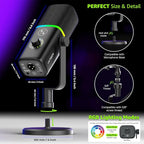 IXTECH Gaming USB Microphone for PC, Noise Cancellation Condenser Mic for Podcasts and Video Streaming with Tripod Stand, Pop Filter, Shock Mount, Gain Control, RGB Lights, Quiet Mute Button (Black)