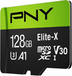 PNY 128GB Elite-X Class 10 U3 V30 microSDXC Flash Memory Card - 100MB/s, Class 10, U3, V30, A1, 4K UHD, Full HD, UHS-I, microSD