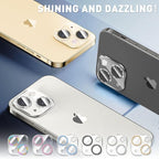 LucBuy 3PCS Sparkling Camera Lens Protector for iPhone 16/iPhone 16 Plus, Full Clear Acrylic Cover with Shiny Colorful Glitter Designed Decoration Back Camera Protector