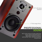 SINGING WOOD BT27 Active Powered Bluetooth Bookshelf Speakers for Studio Monitor TV Computer Turntable - 60 Watts - Wood Grain Finish (Walnut)