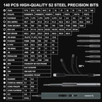 STREBITO Electric Screwdriver 155 in 1 Mini Electric Screwdriver Set, Max 5 N.m, 140 S2 Magnetic Bits, 3 Torque Settings, 650mAh Power Screwdriver Cordless Rechargeable, Repair Tool Kit for PC Phone