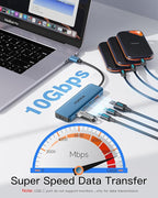 USB C Hub, 10Gbps USB 3.1 Adapter for MacBook, with 100W PD Charging, 2 USB C 3.1 10Gbps and 2 USB A 3.1 Data Ports, Compatible with Surface, XPS, Samsung, Dell and More (Blue)