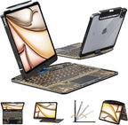 KARTICE Case with Wireless Keyboard Compatible with iPad Pro 11 2024 11 inch, Multi-Touch Trackpad, 7 Color Backlight, 360° Rotating Stand with Pencil Holder for iPad Pro 11, Excludes iPad and Pencil